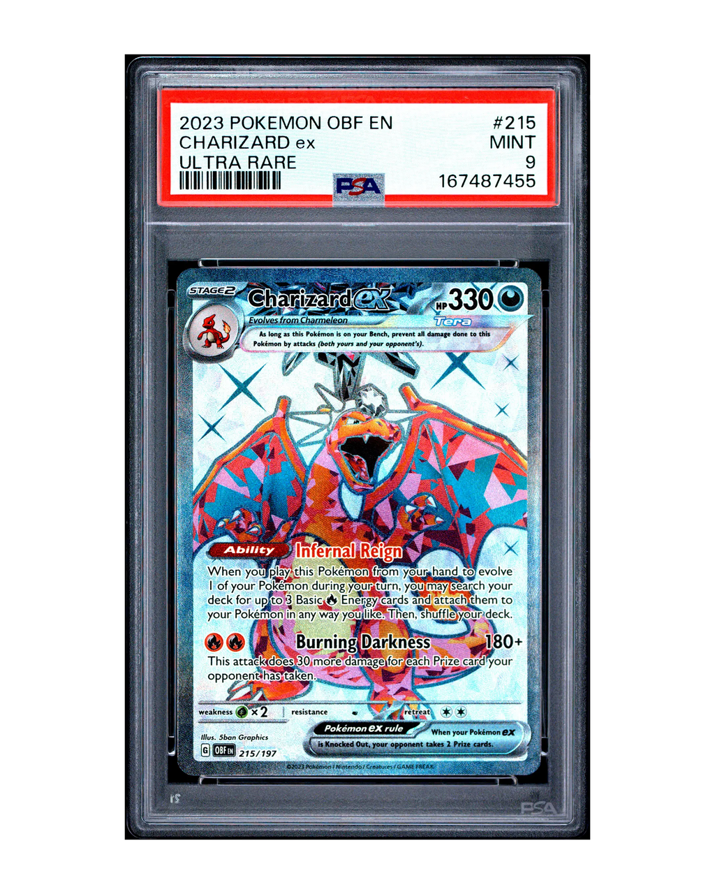 Pokémon Charizard ex 215/197 Obsidian Flames Ultra Rare 2023 PSA 9 MINT