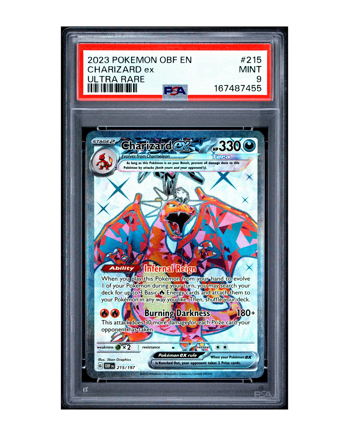 Pokémon Charizard ex 215/197 Obsidian Flames Ultra Rare 2023 PSA 9 MINT