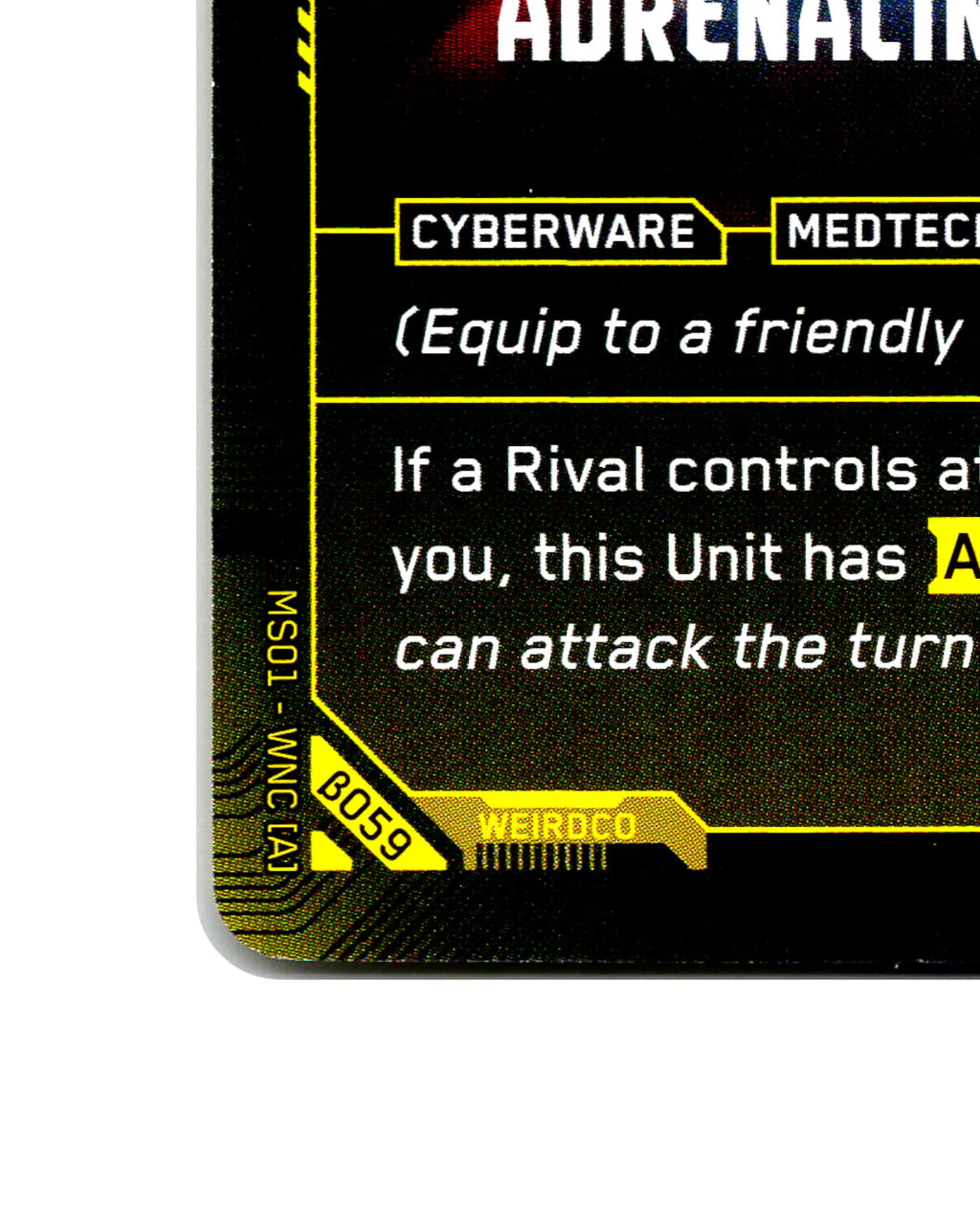Adrenaline Converter B059 Cyberpunk 2077 TCG Beta card front bottom-left corner
