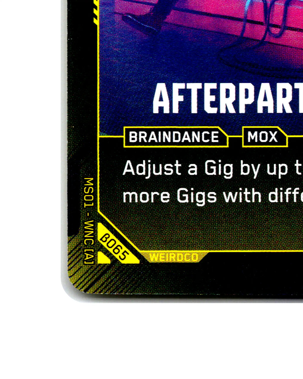 Afterparty at Lizzie's B065 Cyberpunk 2077 TCG Beta card front bottom-left corner