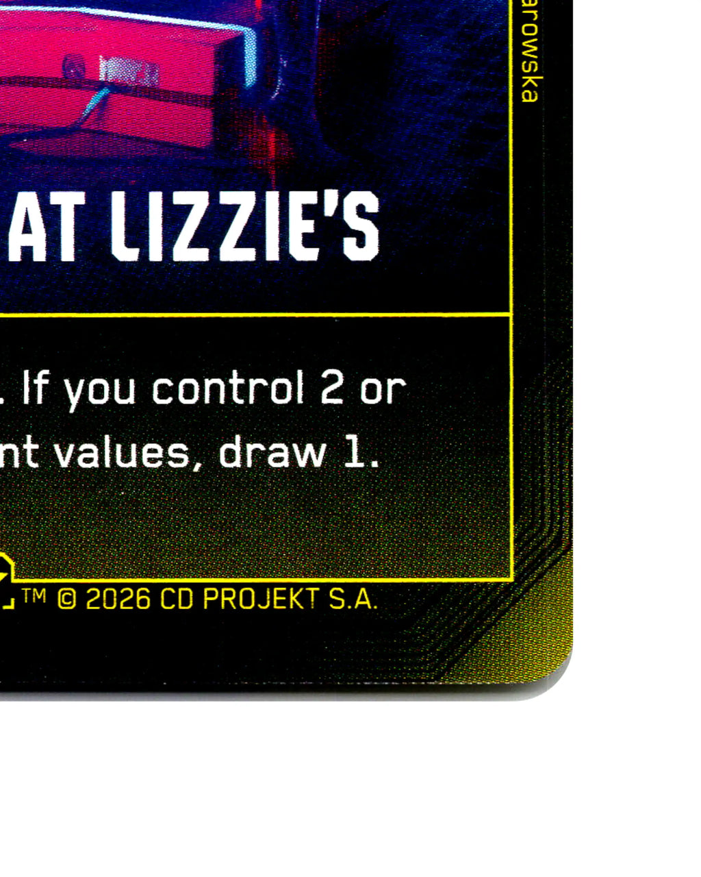 Afterparty at Lizzie's B065 Cyberpunk 2077 TCG Beta card front bottom-right corner