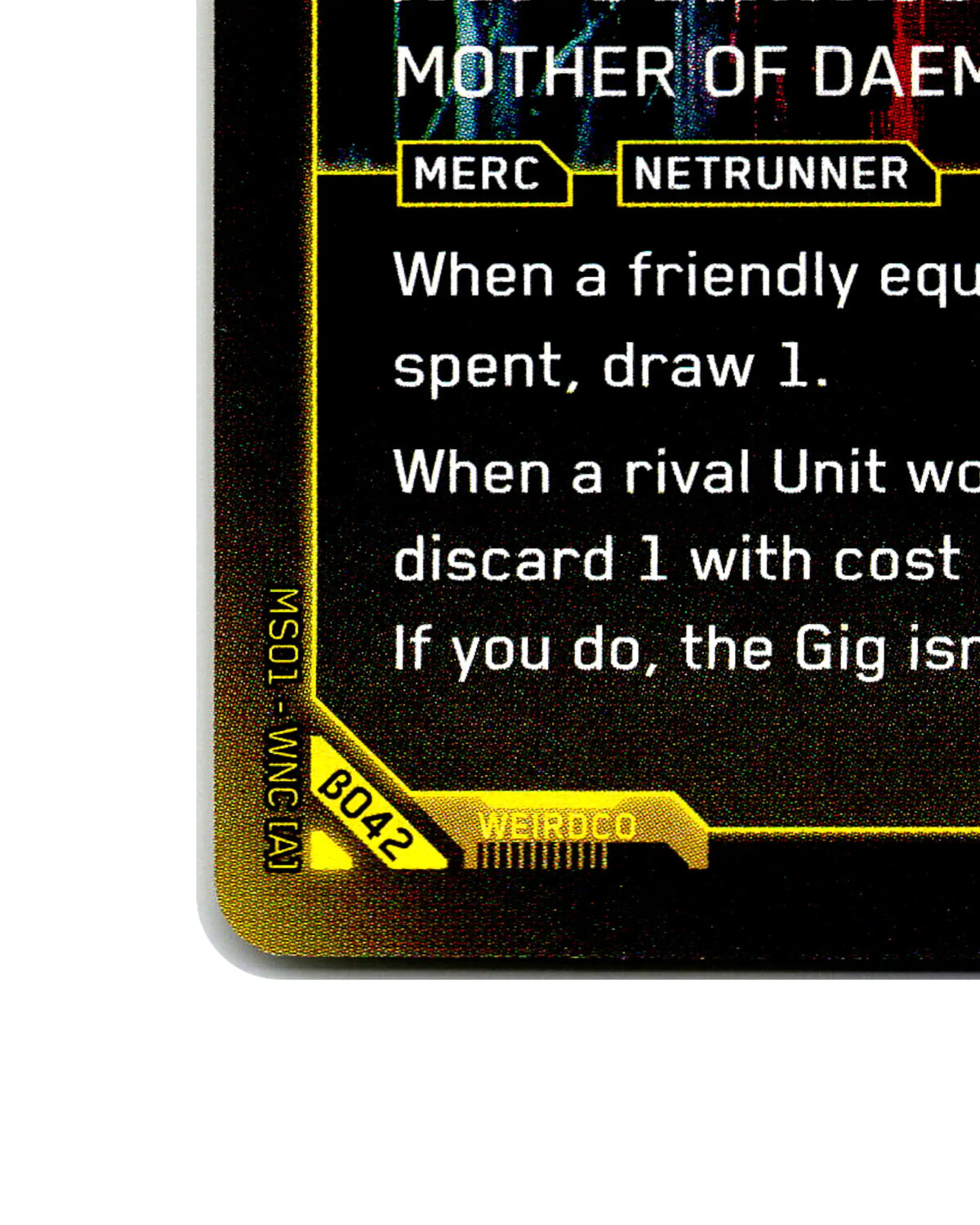 Alt Cunningham — Mother of Daemons B042 Cyberpunk 2077 TCG Beta card front bottom-left corner