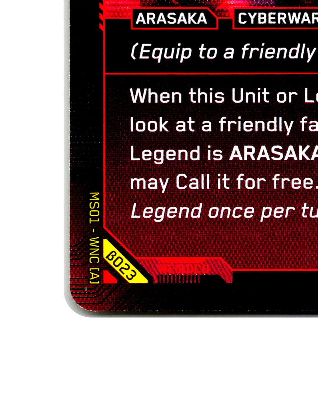 Arasaka Emergency Radioport B023 Cyberpunk 2077 TCG Beta card front bottom-left corner