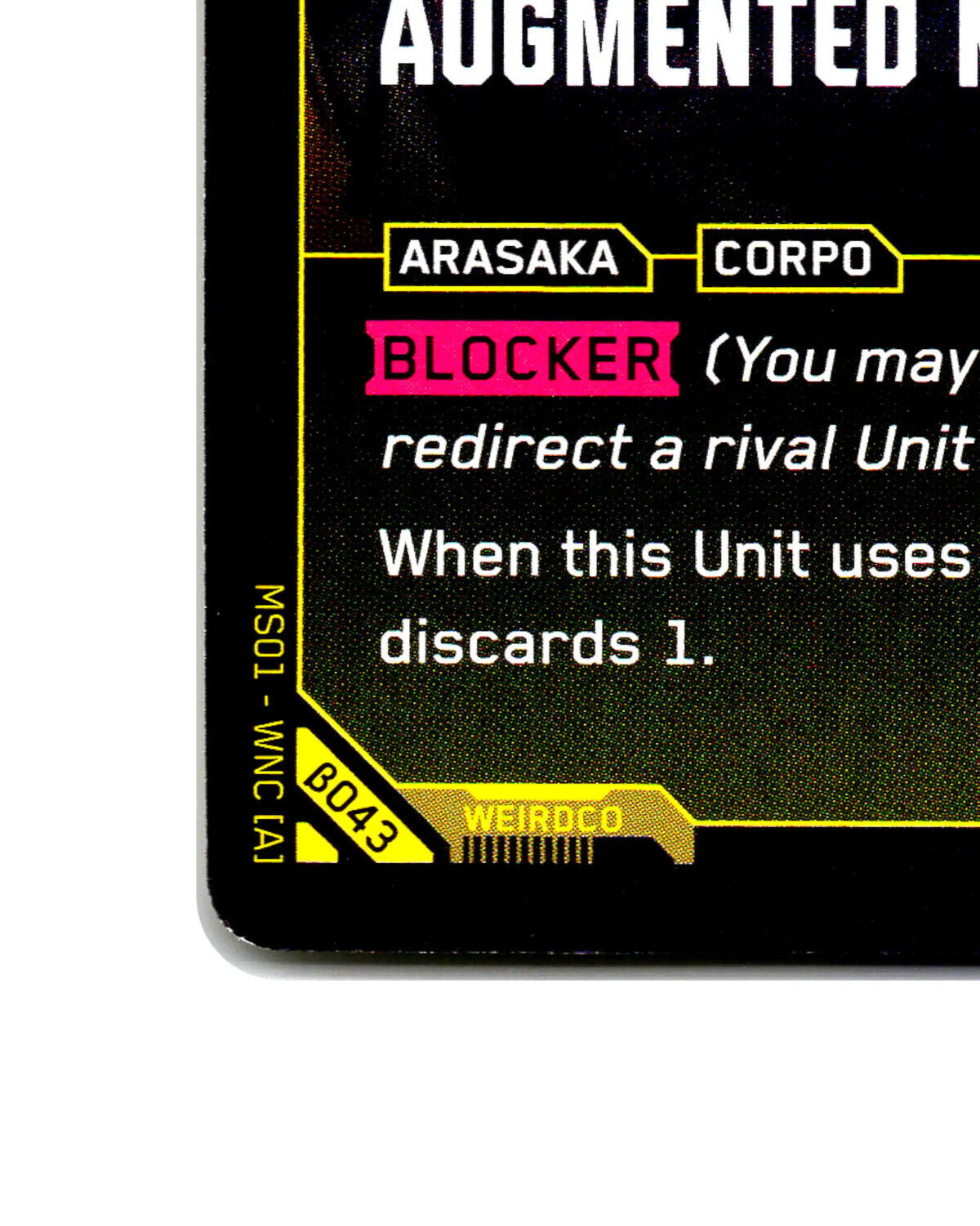 Augmented Negotiators B043 Cyberpunk 2077 TCG Beta card front bottom-left corner