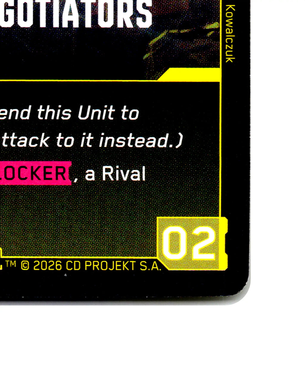 Augmented Negotiators B043 Cyberpunk 2077 TCG Beta card front bottom-right corner