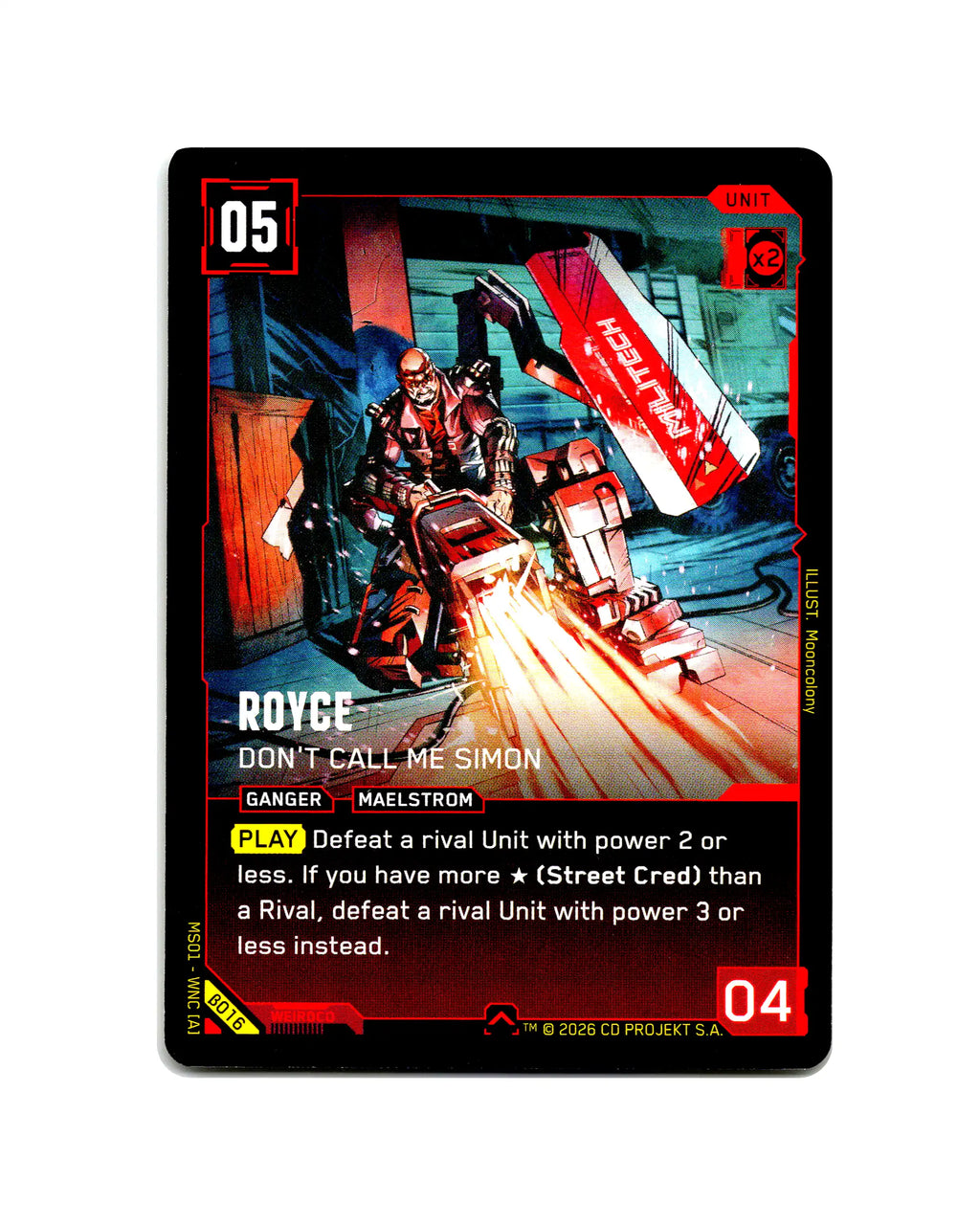 Royce — Don't Call Me Simon B016 Cyberpunk 2077 TCG Beta card front