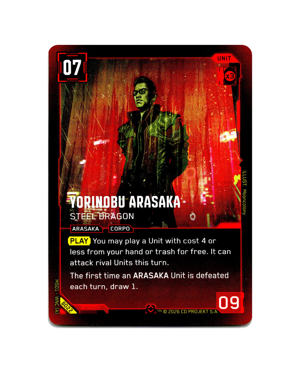 Yorinobu Arasaka — Steel Dragon B022 Cyberpunk 2077 TCG Beta card front