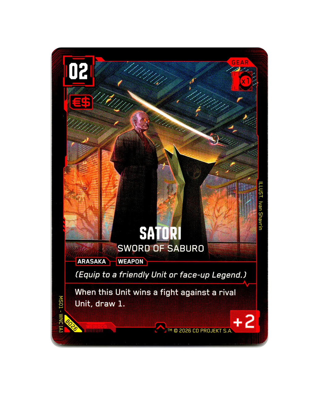 Satori — Sword of Saburo B026 Cyberpunk 2077 TCG Beta card front