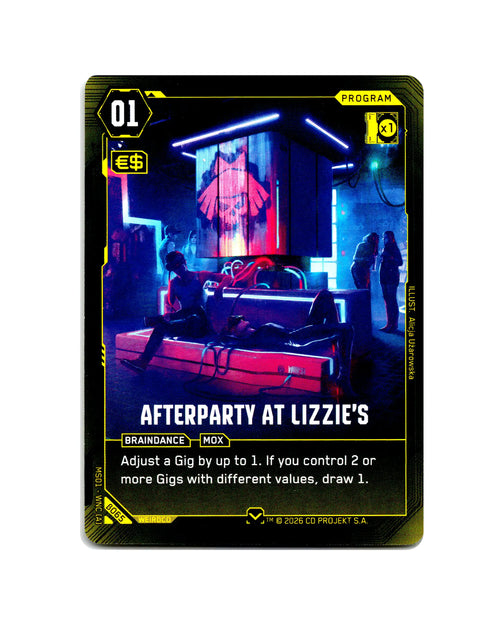 Afterparty at Lizzie's B065 Cyberpunk 2077 TCG Beta card front