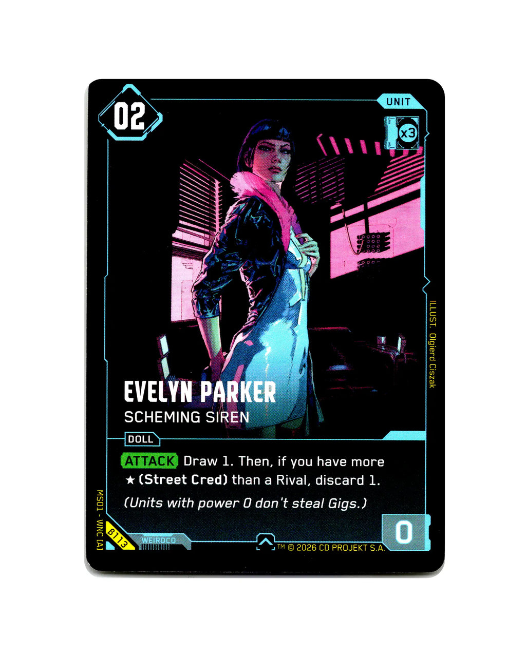Evelyn Parker — Scheming Siren B113 Cyberpunk 2077 TCG Beta card front