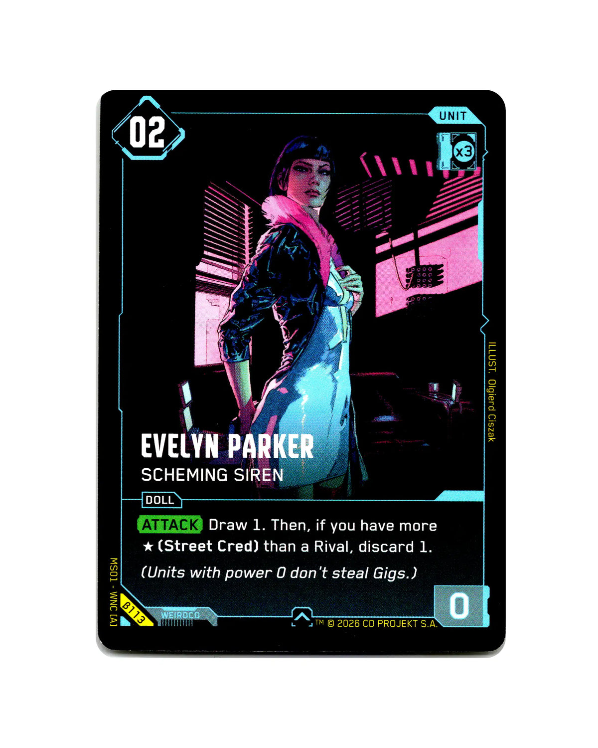 Evelyn Parker — Scheming Siren B113 Cyberpunk 2077 TCG Beta card front