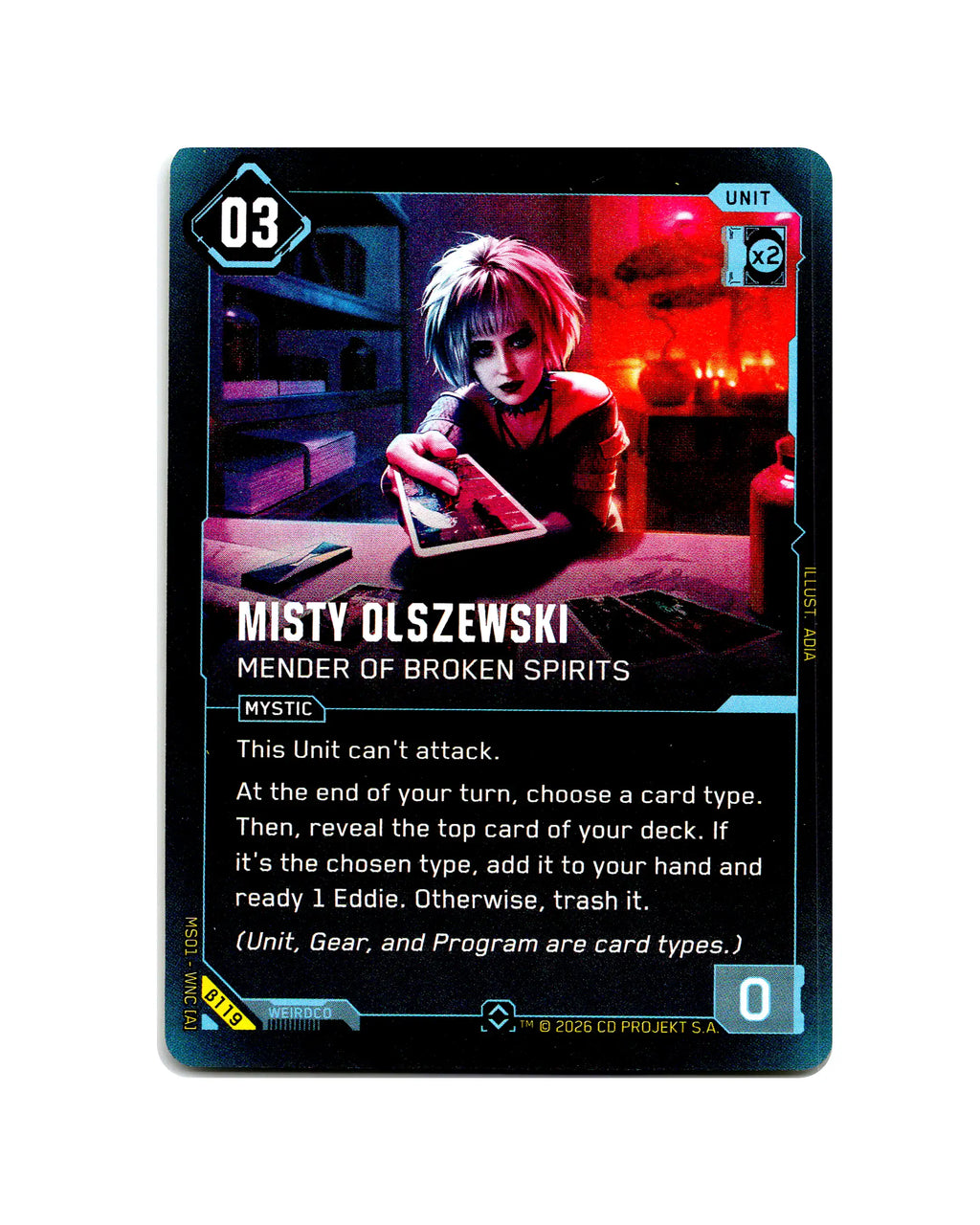 Misty Olszewski — Mender of Broken Spirits B119 Cyberpunk 2077 TCG Beta card front