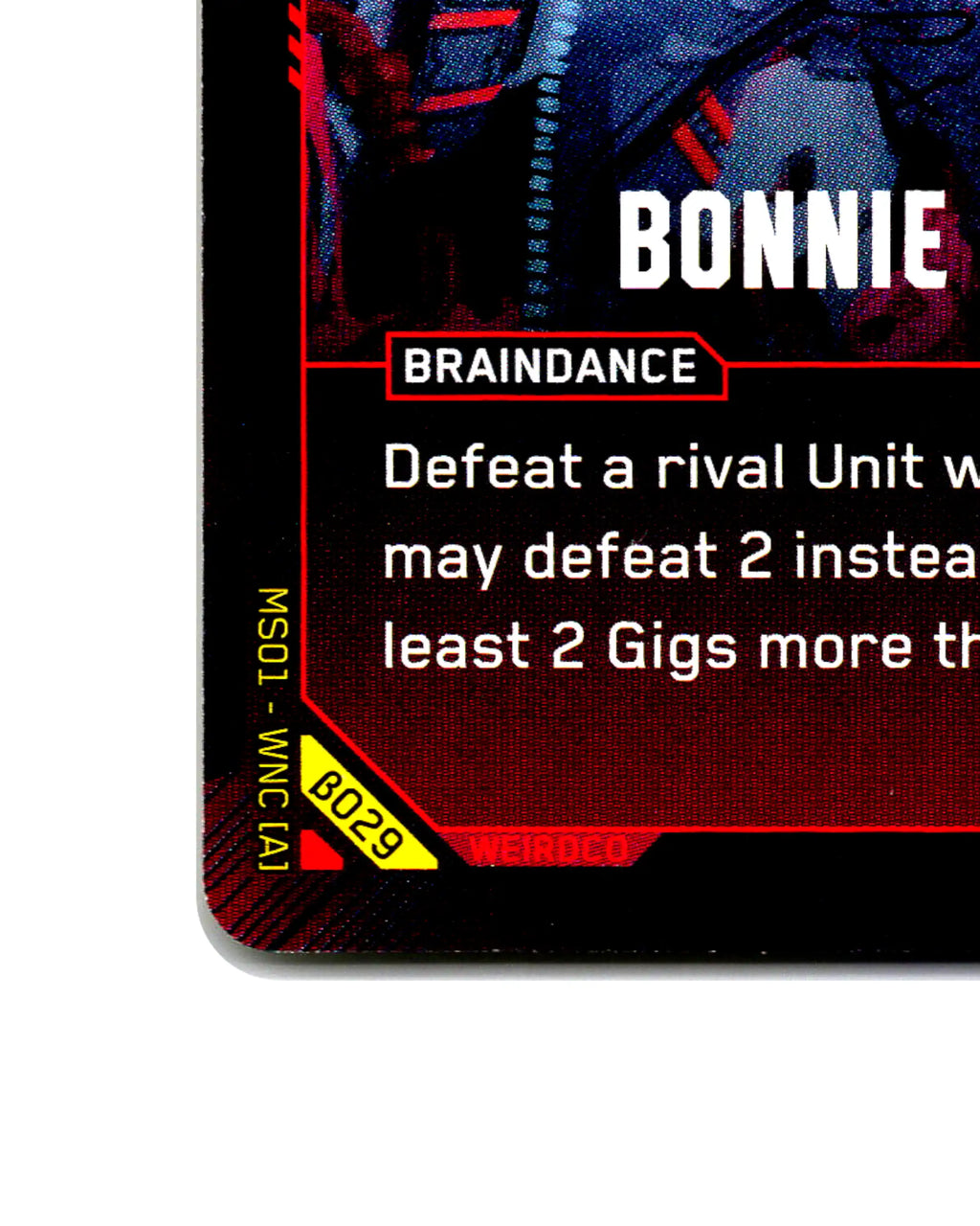 Bonnie and Clyde B029 Cyberpunk 2077 TCG Beta card front bottom-left corner
