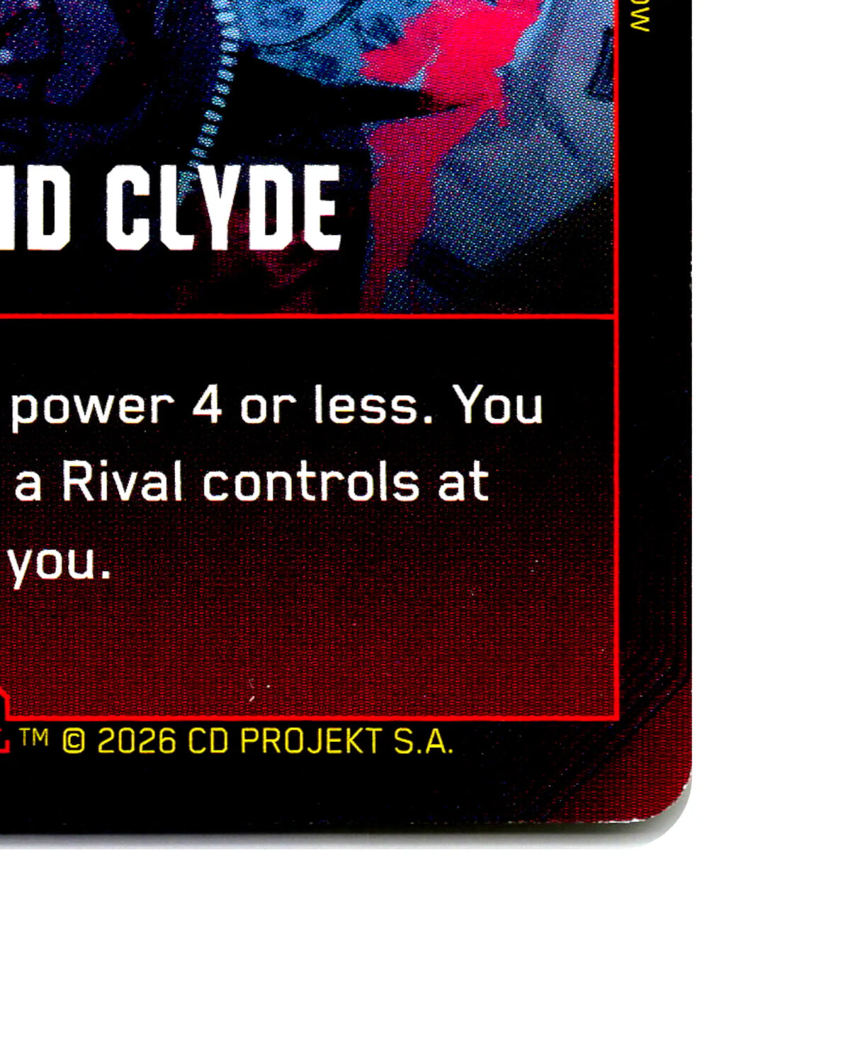 Bonnie and Clyde B029 Cyberpunk 2077 TCG Beta card front bottom-right corner