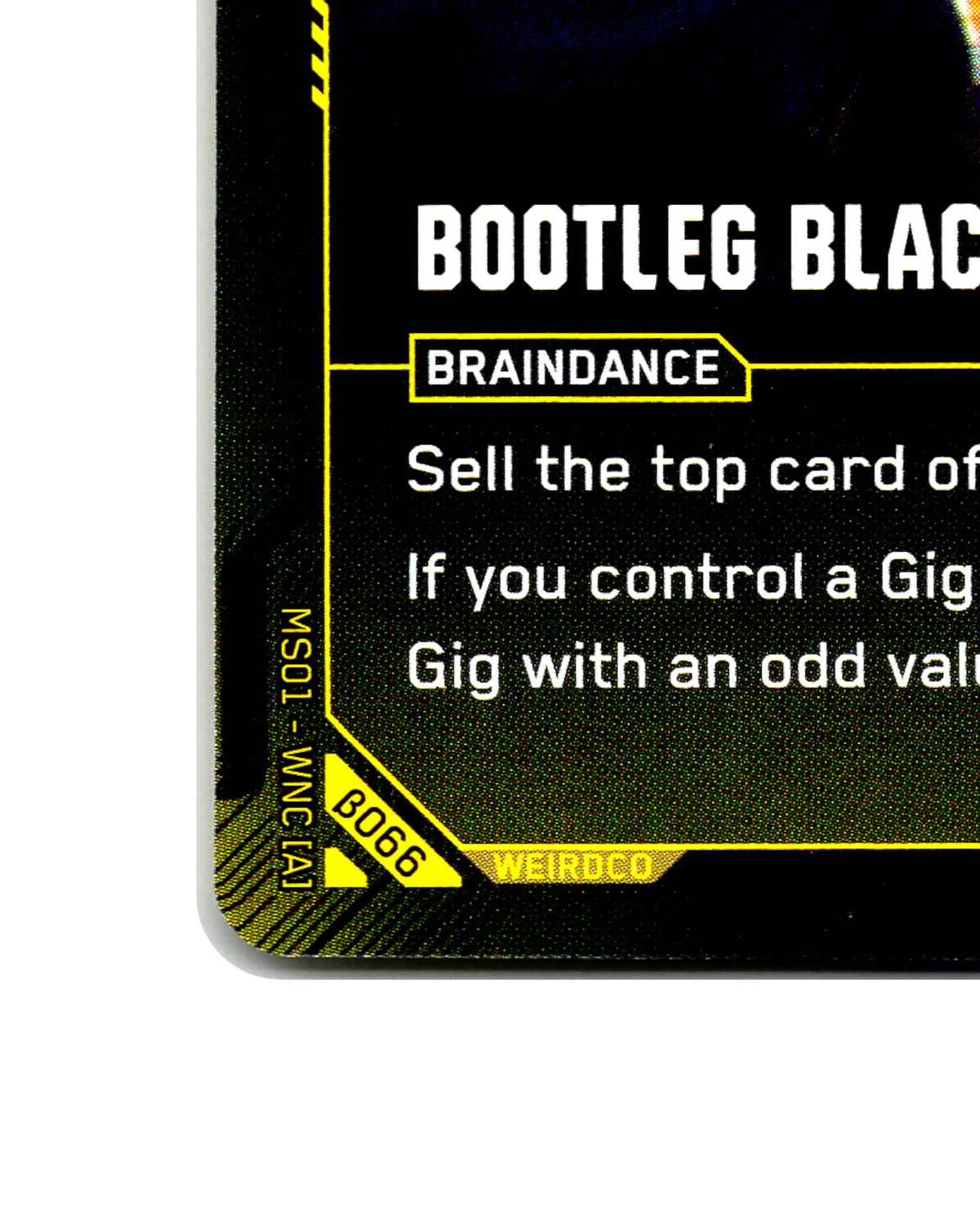 Bootleg Black Sapphire Show B066 Cyberpunk 2077 TCG Beta card front bottom-left corner