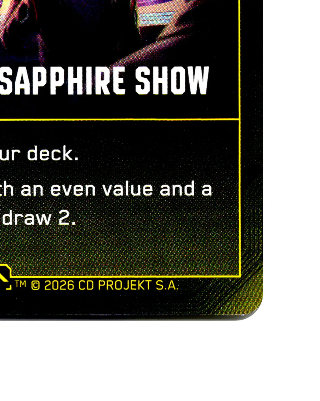 Bootleg Black Sapphire Show B066 Cyberpunk 2077 TCG Beta card front bottom-right corner