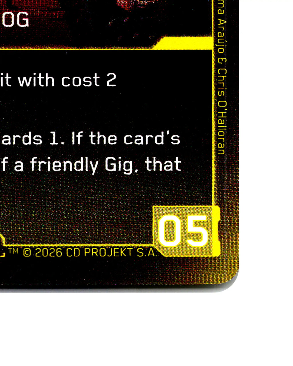 Caliber — Totentanz's Top Dog B044 Cyberpunk 2077 TCG Beta card front bottom-right corner