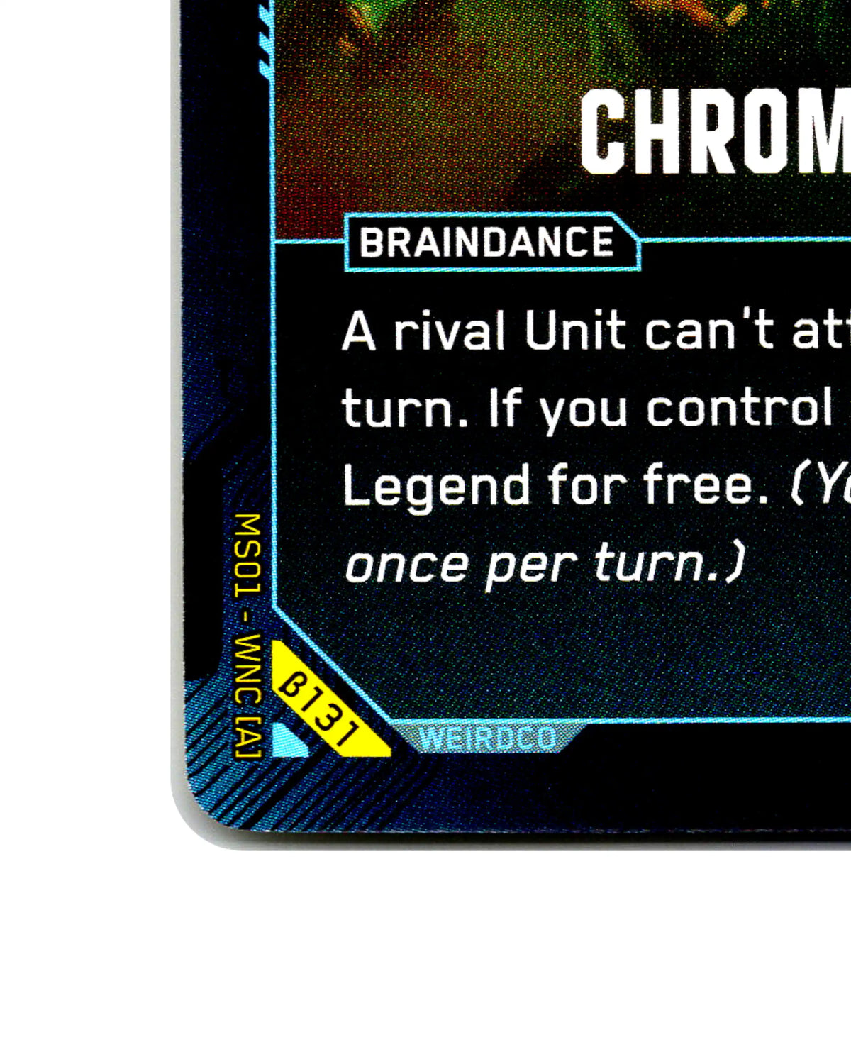 Chrome Reverie B131 Cyberpunk 2077 TCG Beta card front bottom-left corner