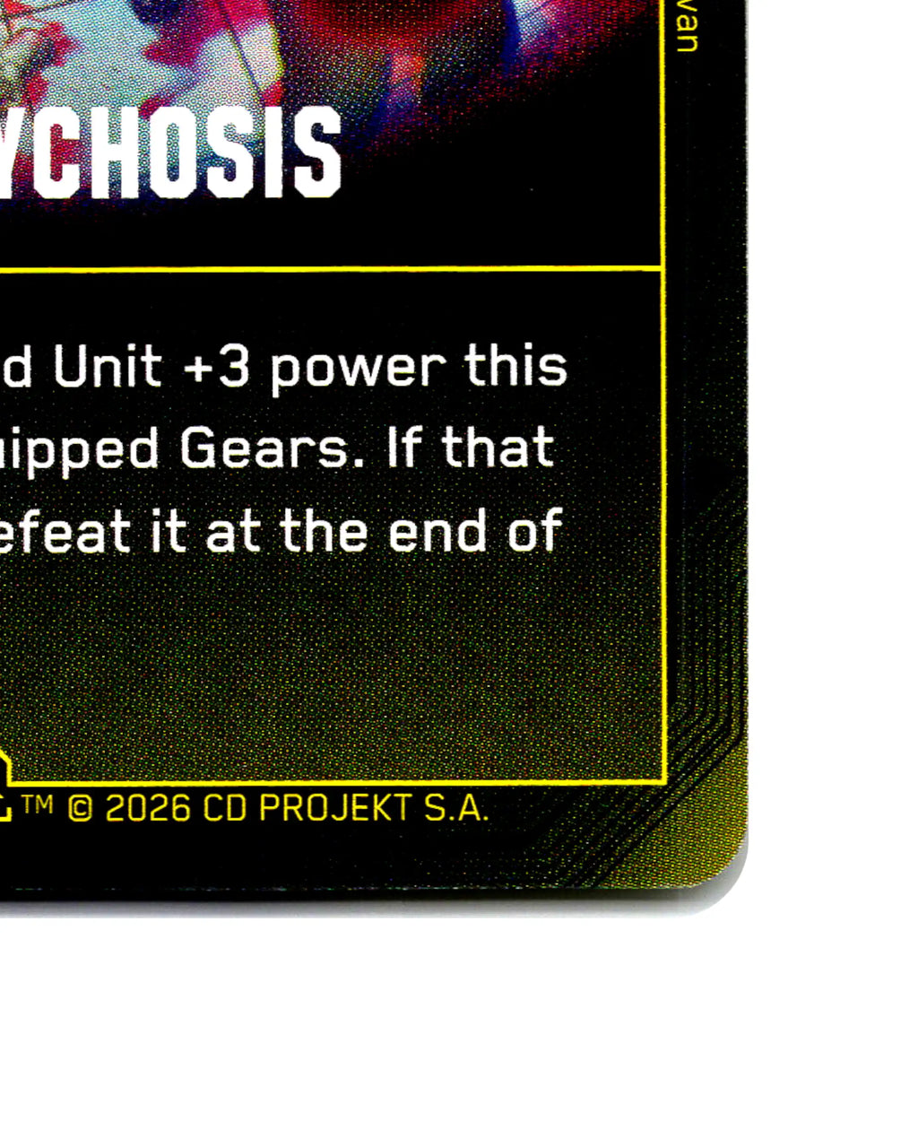 Cyberpsychosis B067 Cyberpunk 2077 TCG Beta card front bottom-right corner