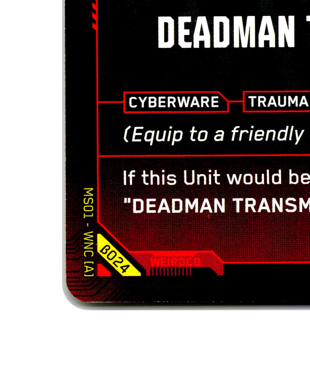 Deadman Transmitter B024 Cyberpunk 2077 TCG Beta card front bottom-left corner