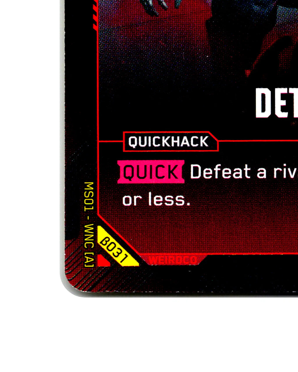 Detonate B031 Cyberpunk 2077 TCG Beta card front bottom-left corner