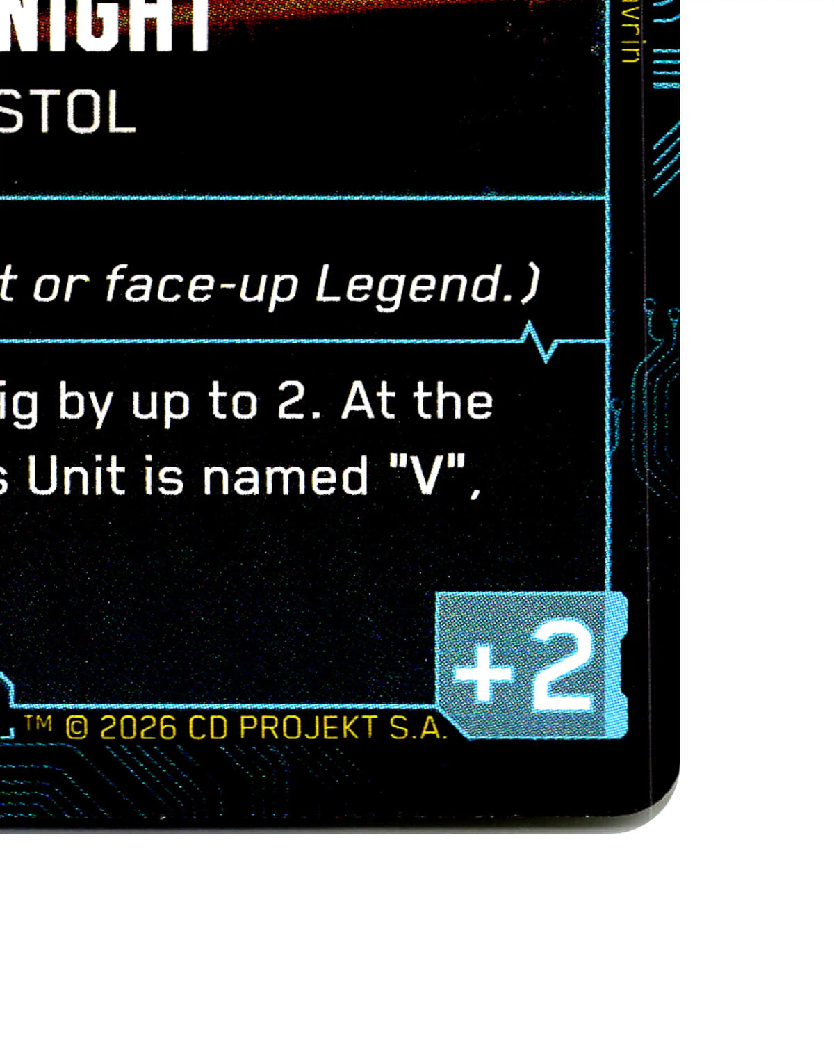 Dying Night — V's Pistol B128 Cyberpunk 2077 TCG Beta card front bottom-right corner