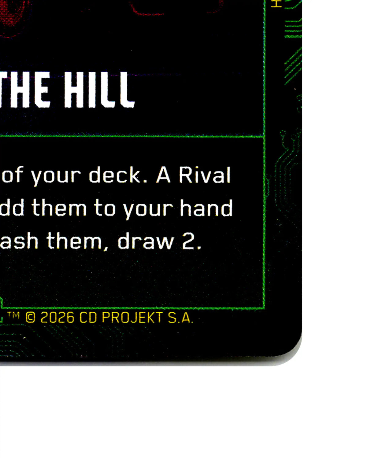 Fool on the Hill B099 Cyberpunk 2077 TCG Beta card front bottom-right corner