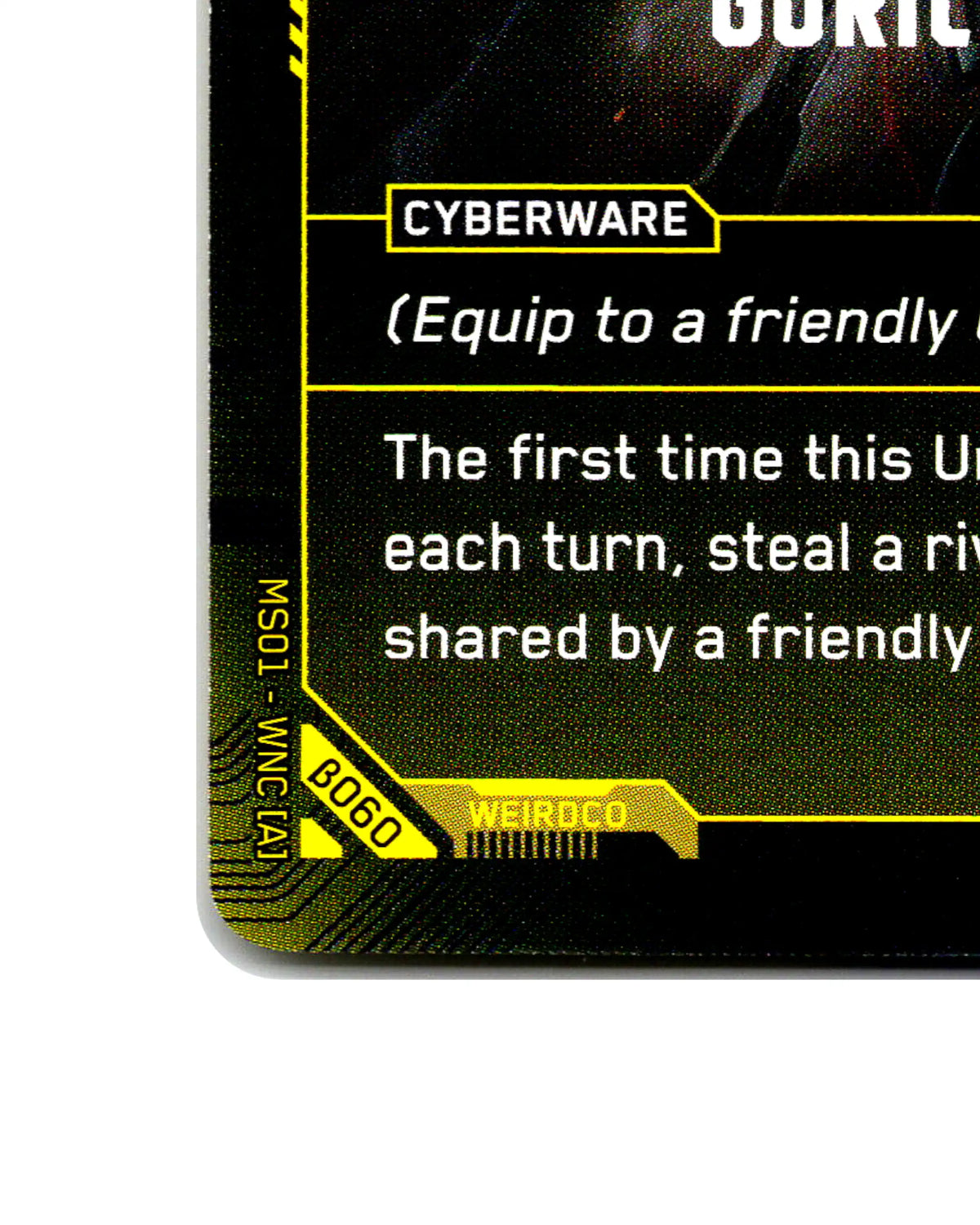 Gorilla Arms B060 Cyberpunk 2077 TCG Beta card front bottom-left corner