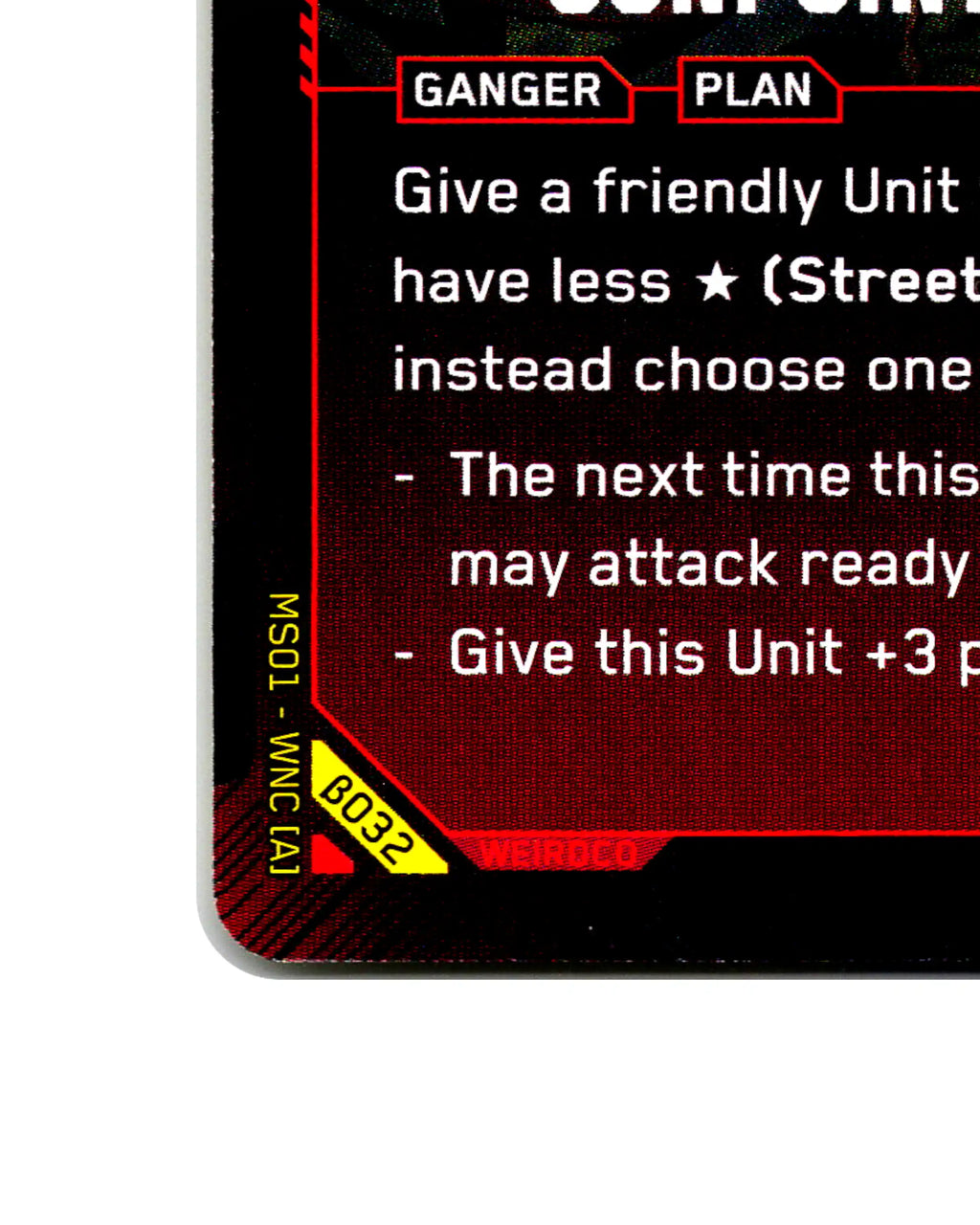 Gunpoint Diplomacy B032 Cyberpunk 2077 TCG Beta card front bottom-left corner