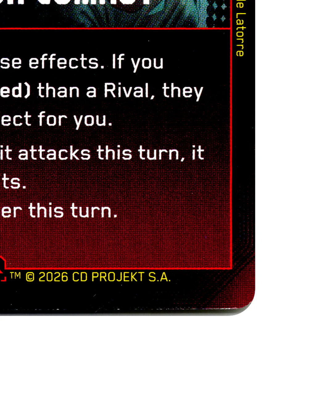 Gunpoint Diplomacy B032 Cyberpunk 2077 TCG Beta card front bottom-right corner