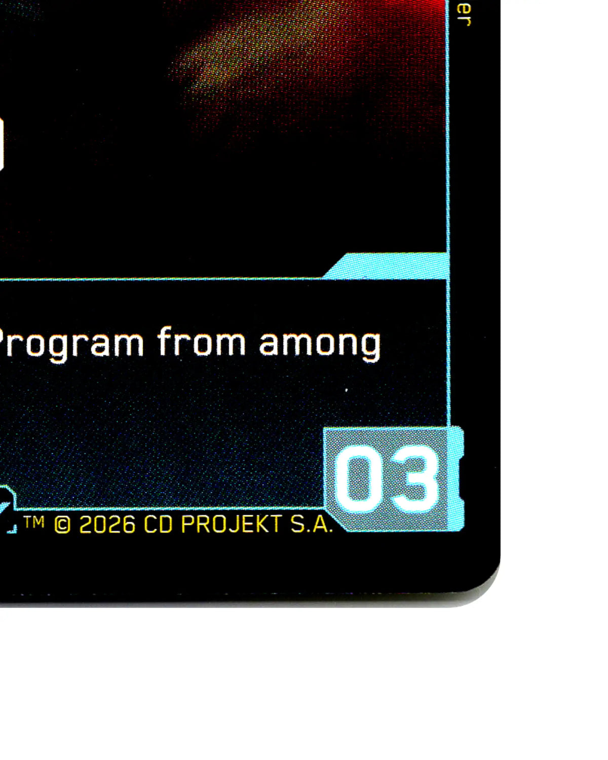 Hacked Corpo B114 Cyberpunk 2077 TCG Beta card front bottom-right corner