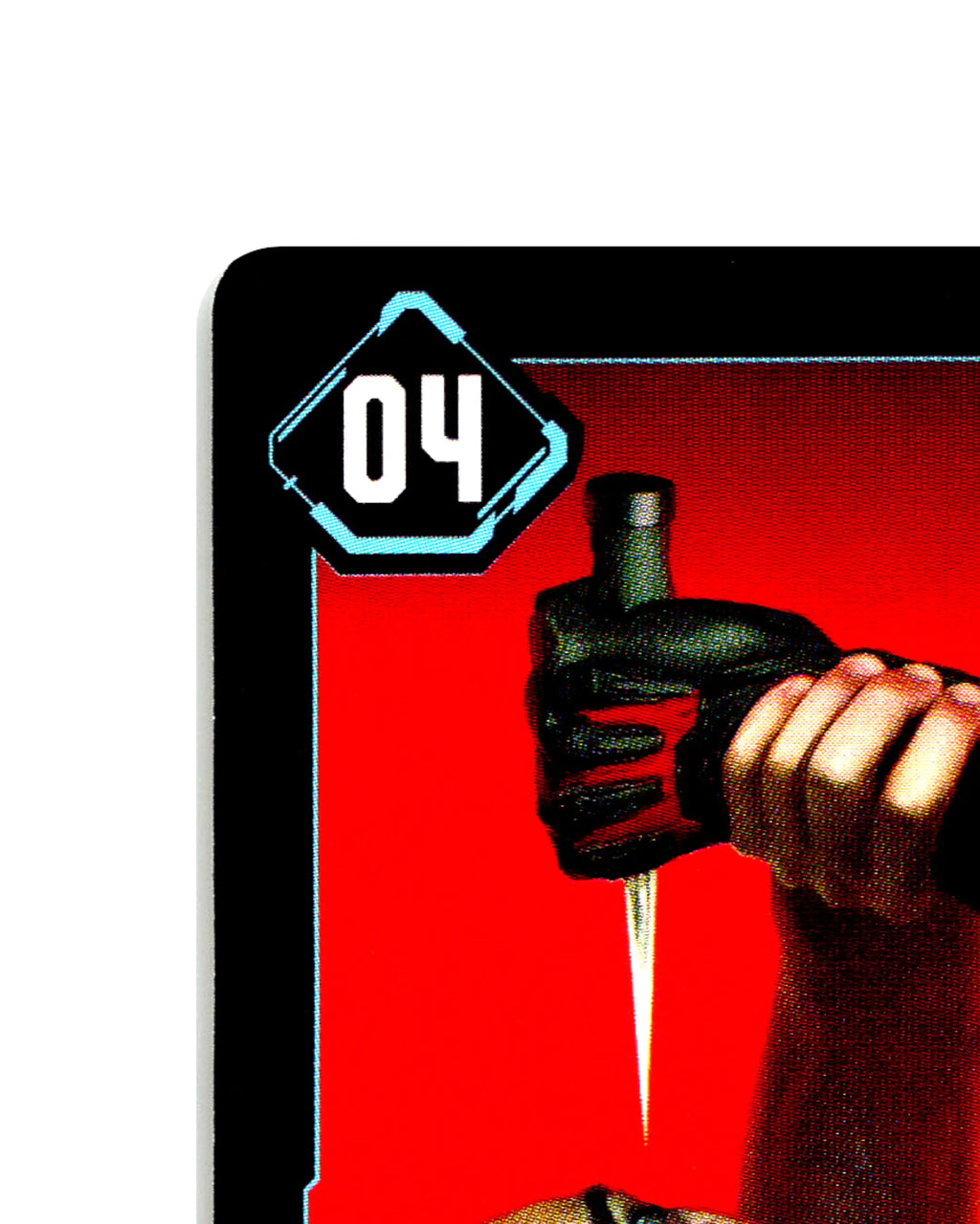 Hacked Corpo B114 Cyberpunk 2077 TCG Beta card front top-left corner