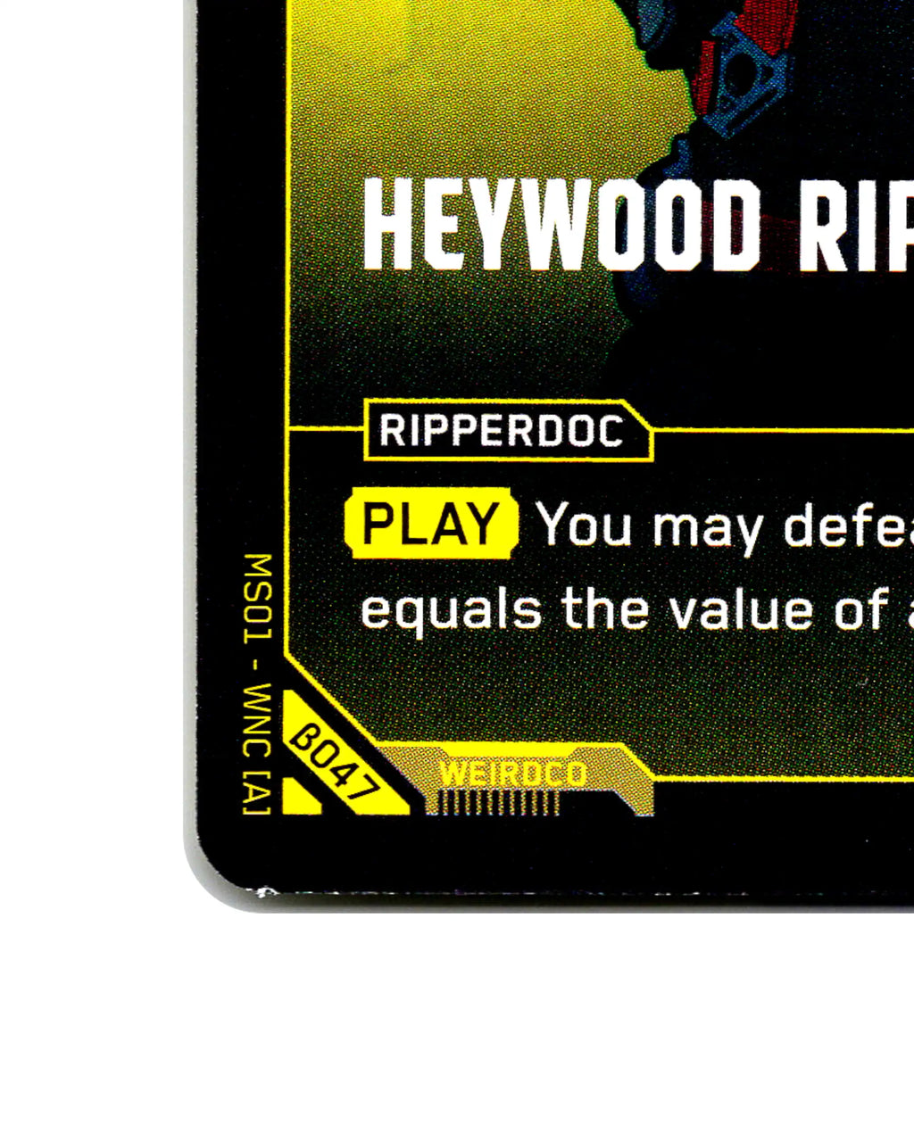Heywood Ripperdoc B047 Cyberpunk 2077 TCG Beta card front bottom-left corner