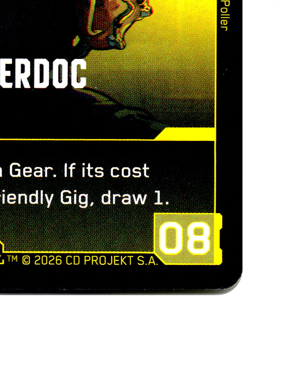 Heywood Ripperdoc B047 Cyberpunk 2077 TCG Beta card front bottom-right corner