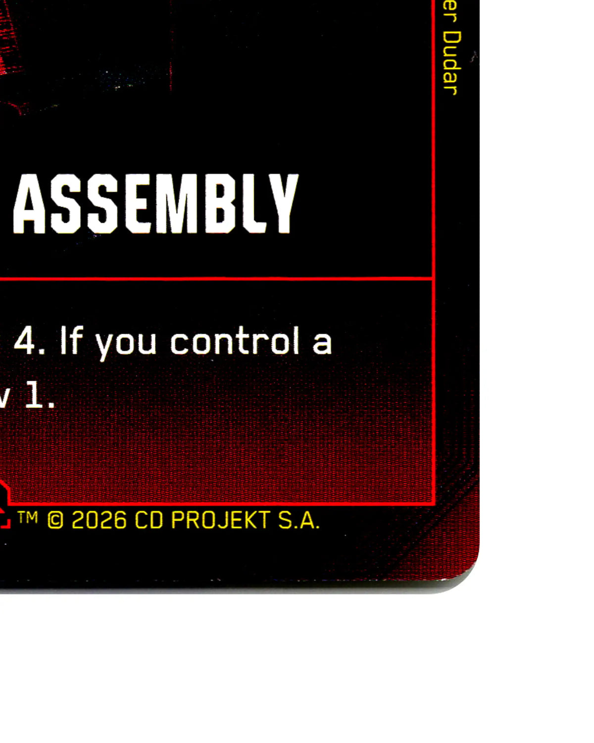 Industrial Assembly B033 Cyberpunk 2077 TCG Beta card front bottom-right corner
