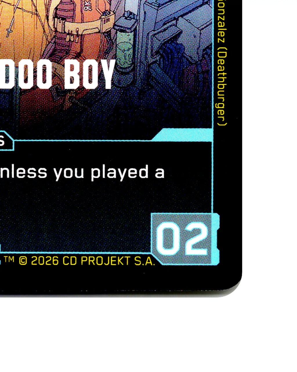 Jacked-In Voodoo Boy B115 Cyberpunk 2077 TCG Beta card front bottom-right corner