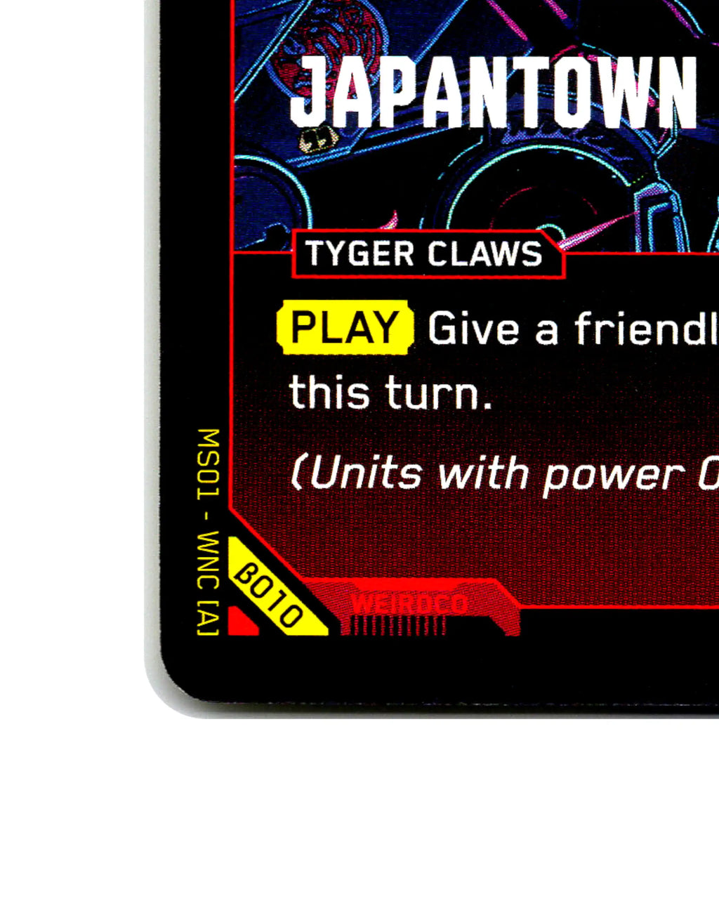 Japantown Jonin B010 Cyberpunk 2077 TCG Beta card front bottom-left corner