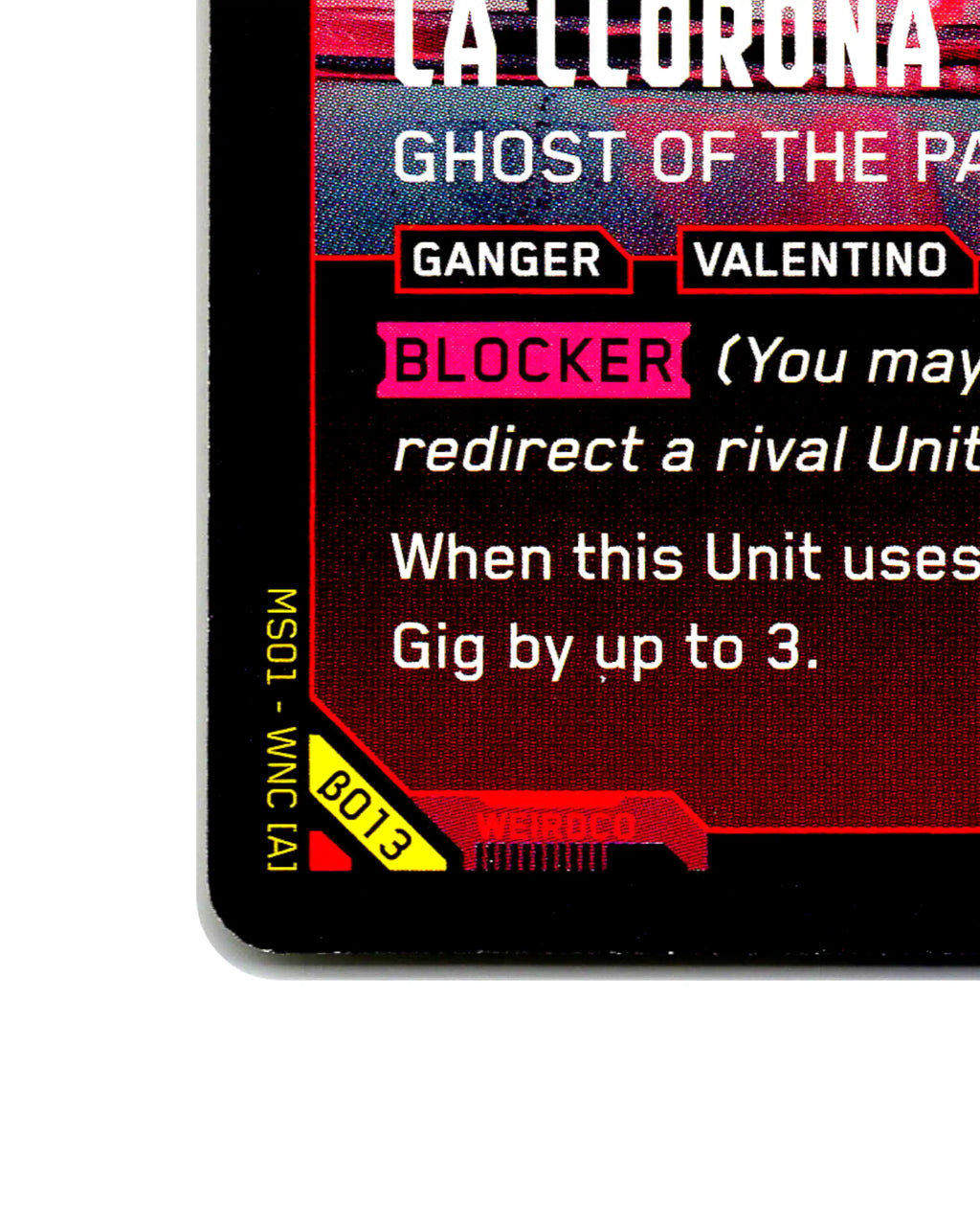 La Llorona — Ghost of the Past B013 Cyberpunk 2077 TCG Beta card front bottom-left corner