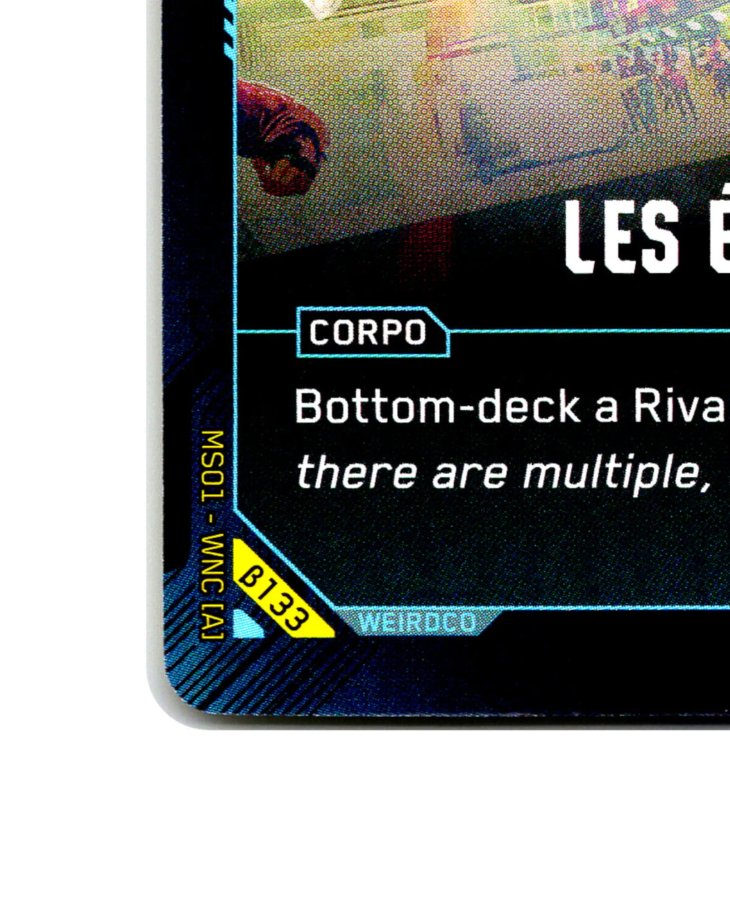 Les Élémens B133 Cyberpunk 2077 TCG Beta card front bottom-left corner