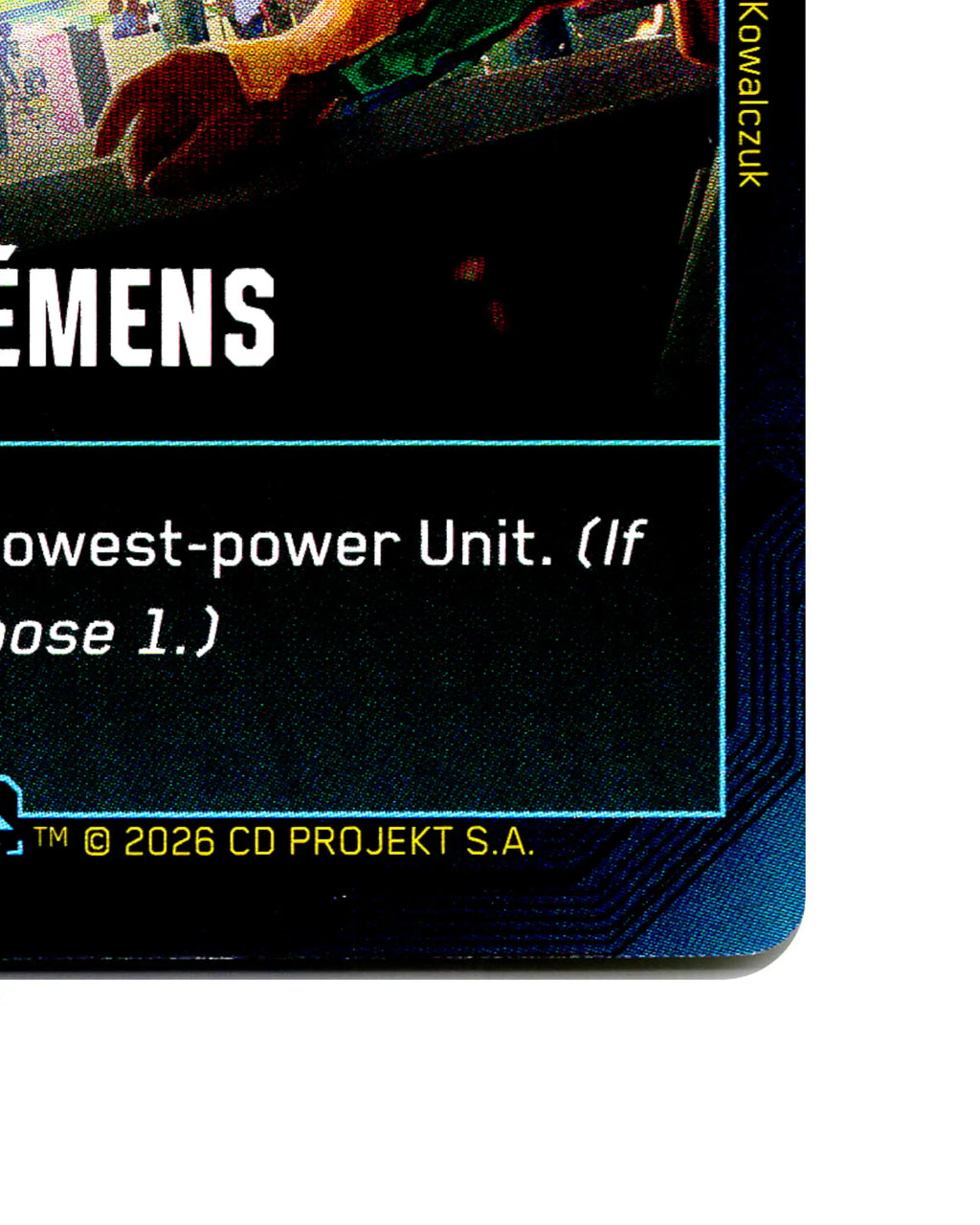 Les Élémens B133 Cyberpunk 2077 TCG Beta card front bottom-right corner