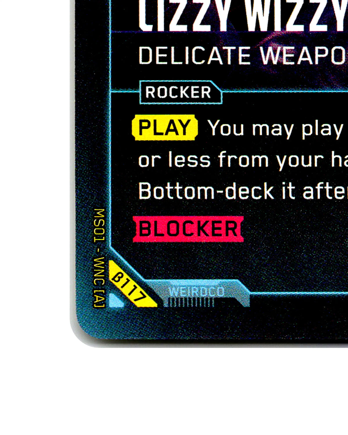 Lizzy Wizzy — Delicate Weapon B117 Cyberpunk 2077 TCG Beta card front bottom-left corner