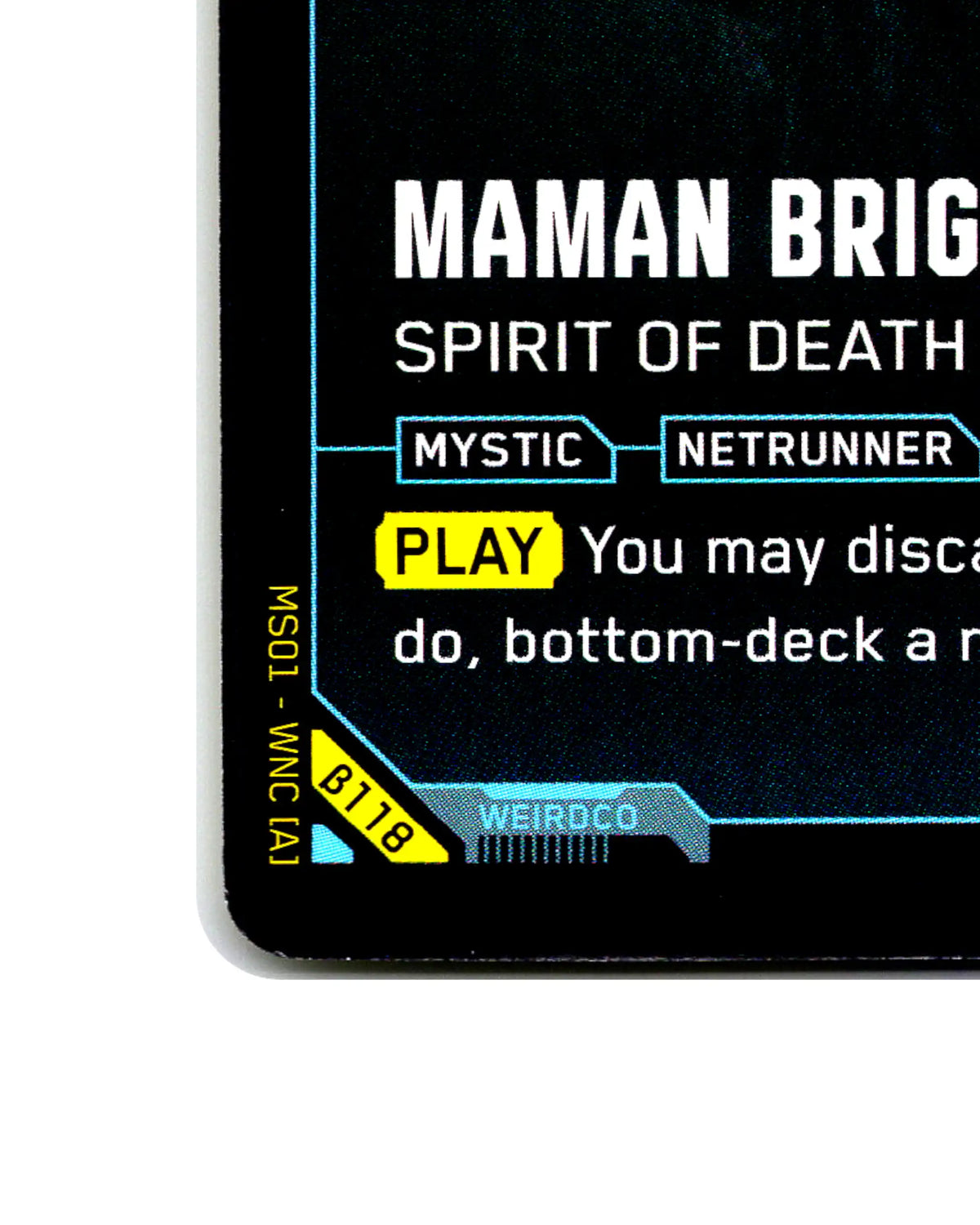 Maman Brigitte — Spirit of Death B118 Cyberpunk 2077 TCG Beta card front bottom-left corner
