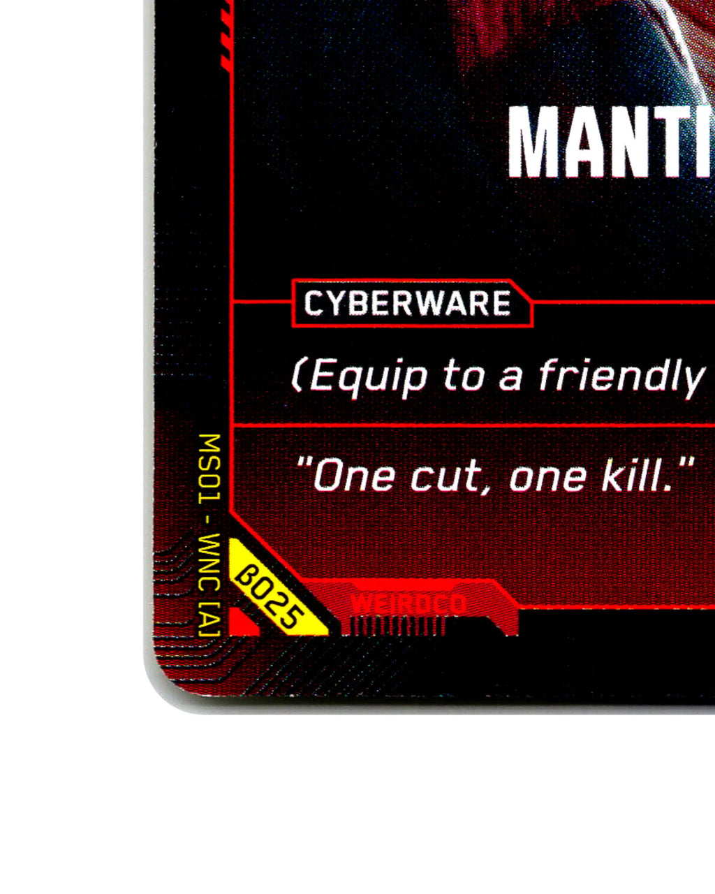 Mantis Blades B025 Cyberpunk 2077 TCG Beta card front bottom-left corner