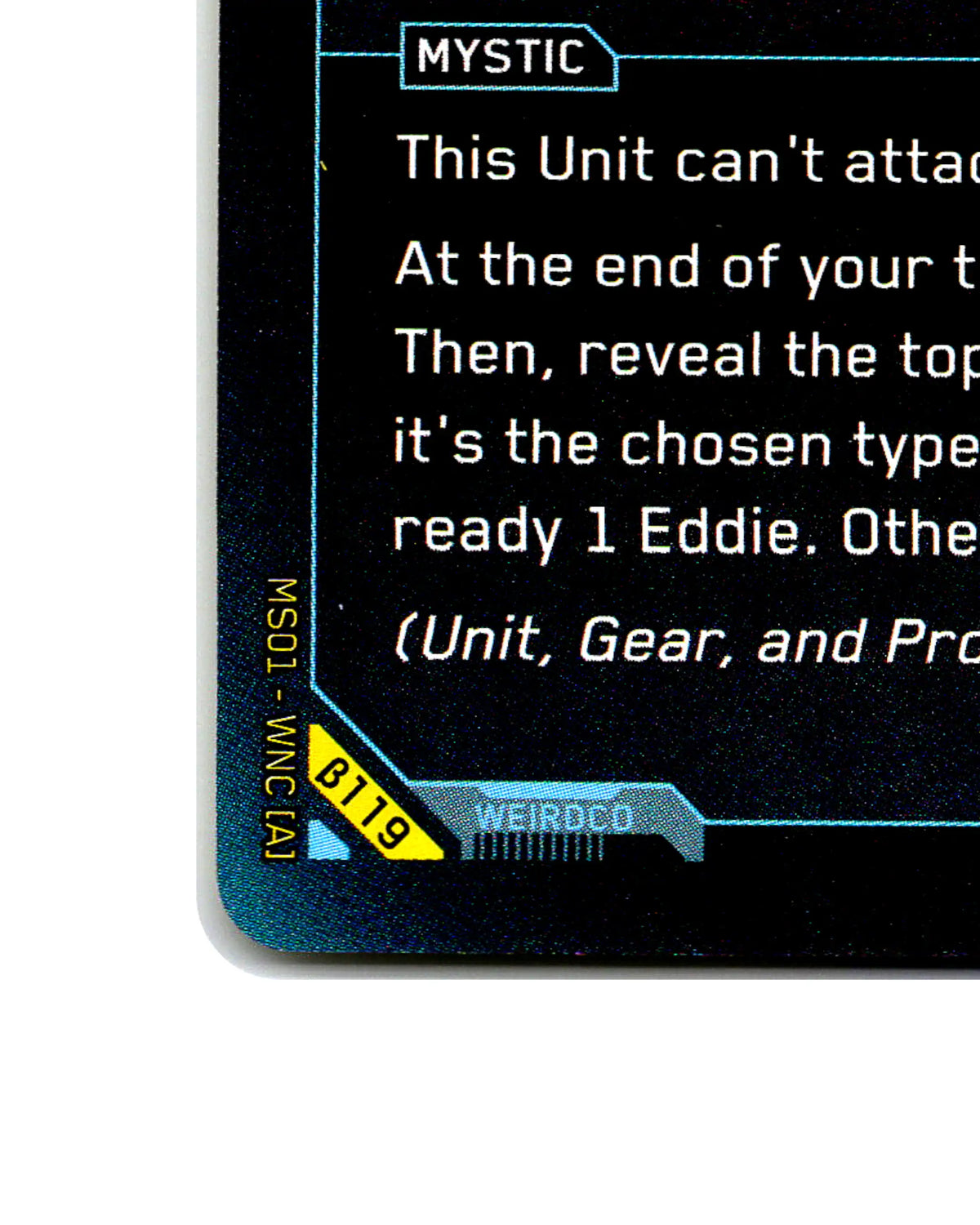 Misty Olszewski — Mender of Broken Spirits B119 Cyberpunk 2077 TCG Beta card front bottom-left corner