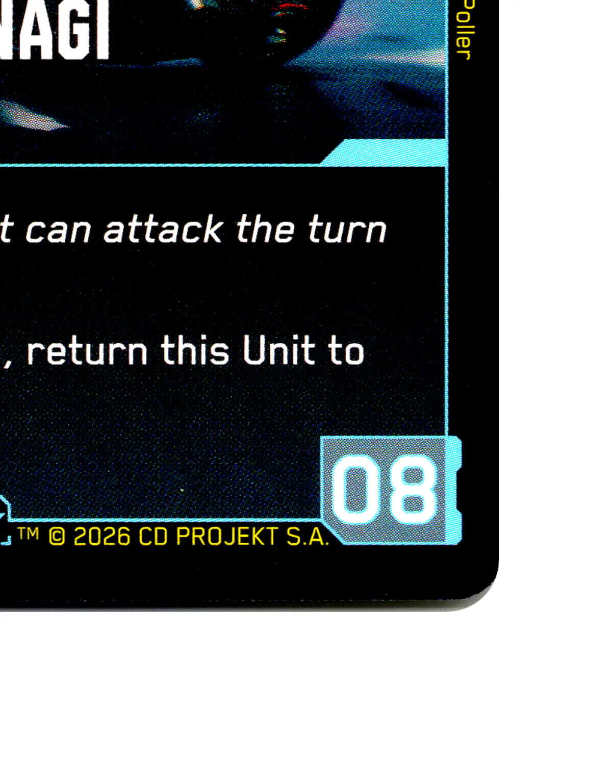 Modded Kusanagi B120 Cyberpunk 2077 TCG Beta card front bottom-right corner