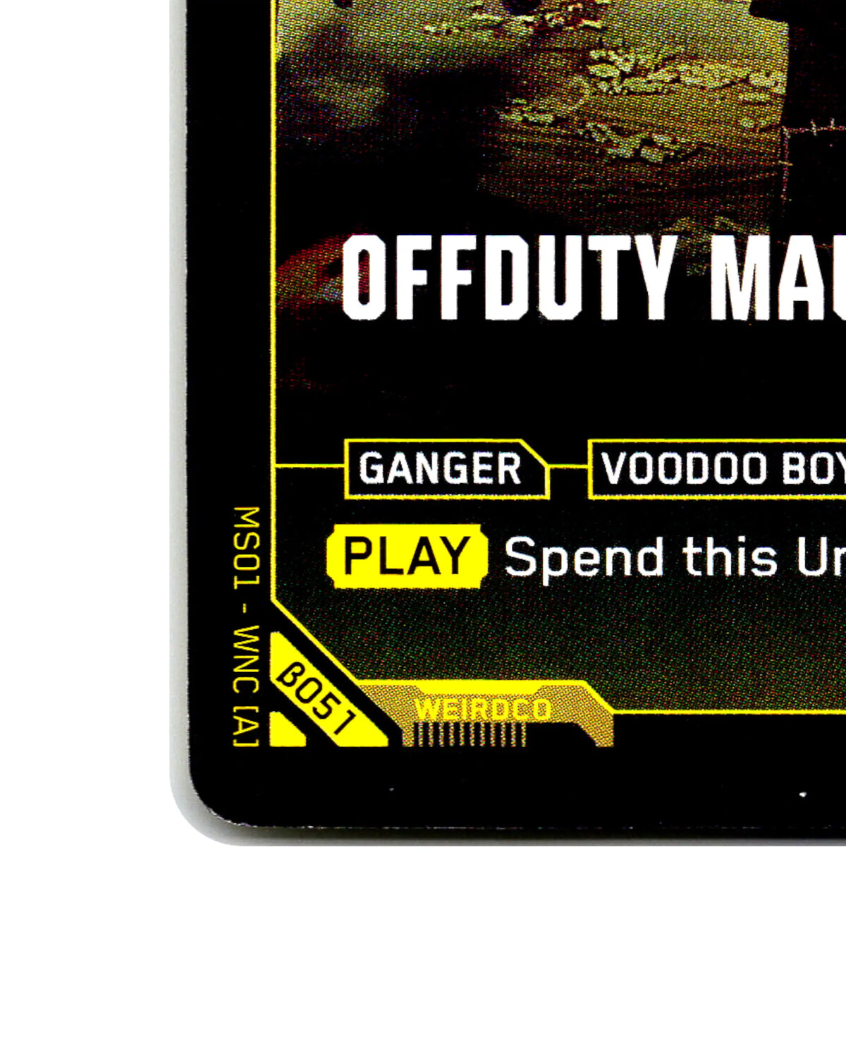 Offduty Malfini B051 Cyberpunk 2077 TCG Beta card front bottom-left corner