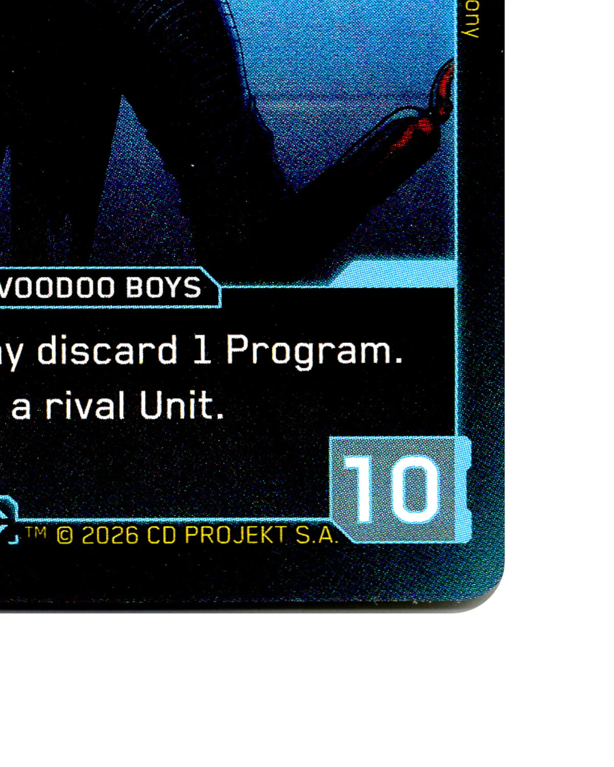 Placide — Voodoo Sentinel B123 Cyberpunk 2077 TCG Beta card front bottom-right corner