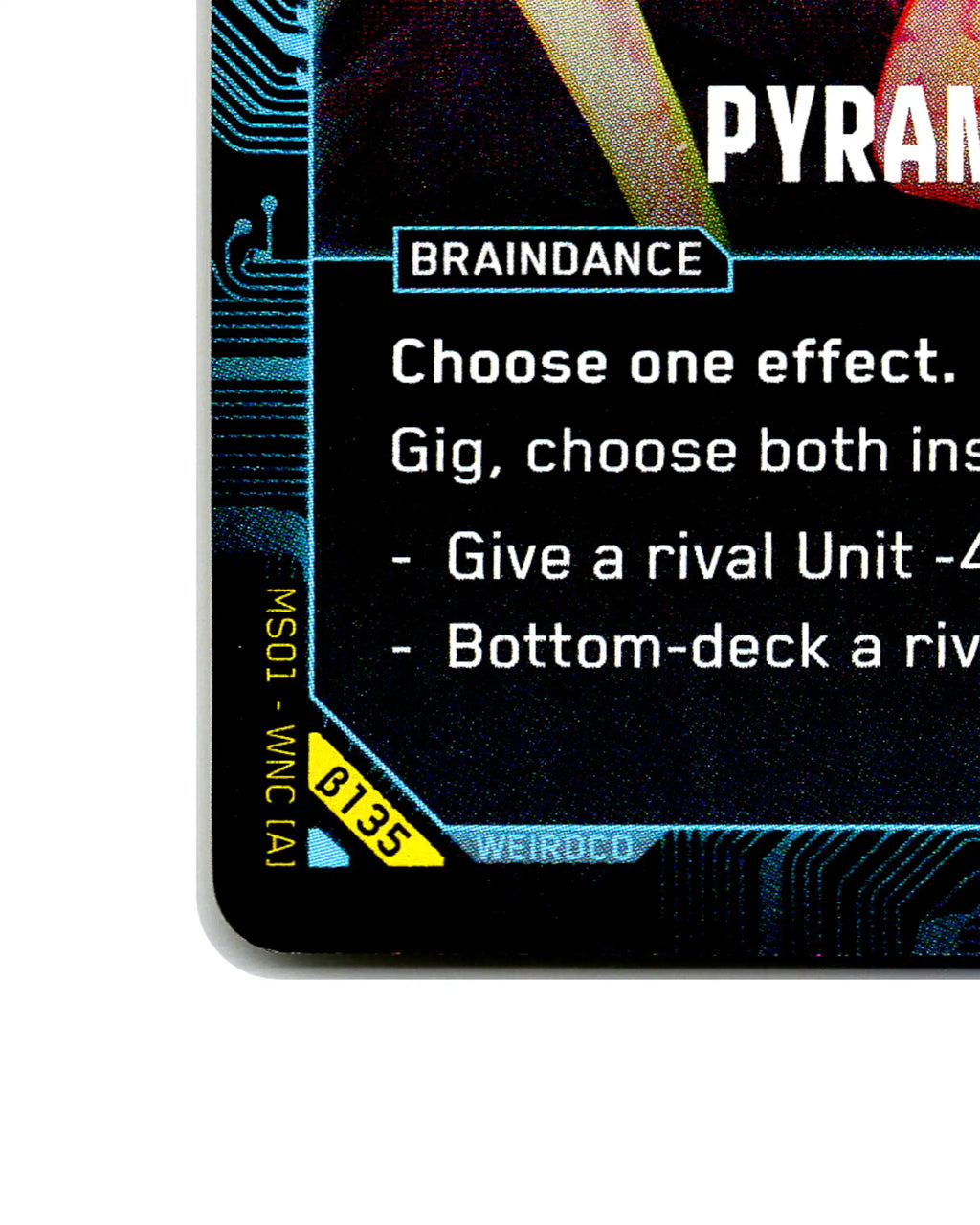 Pyramid Song B135 Cyberpunk 2077 TCG Beta card front bottom-left corner