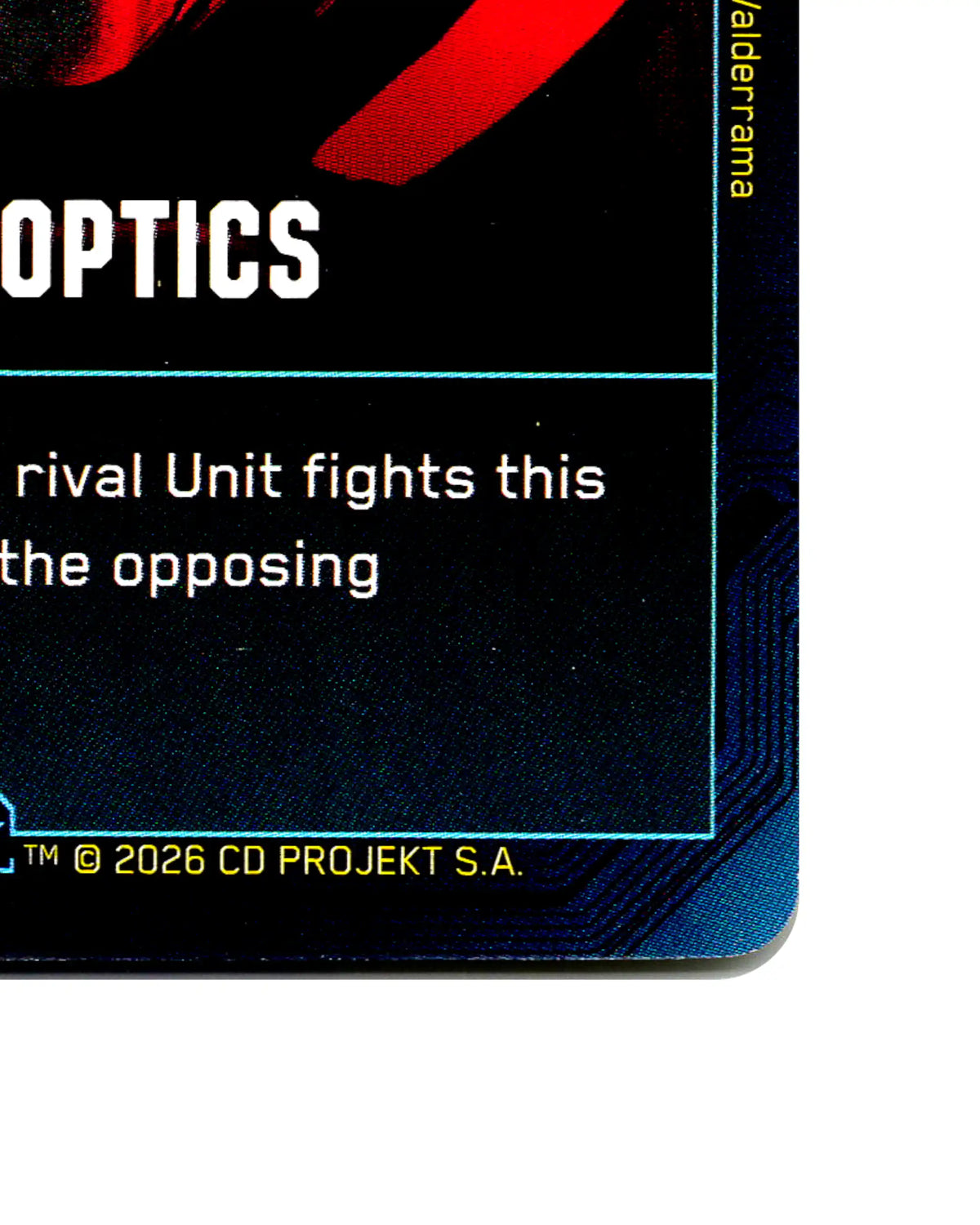 Reboot Optics B136 Cyberpunk 2077 TCG Beta card front bottom-right corner
