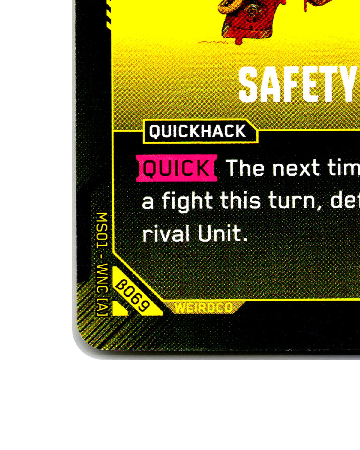 Safety Override B069 Cyberpunk 2077 TCG Beta card front bottom-left corner
